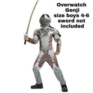 Overwatch Genji Boys Costume 4-6 Disguise Jumpsuit & Helmet Halloween NWT